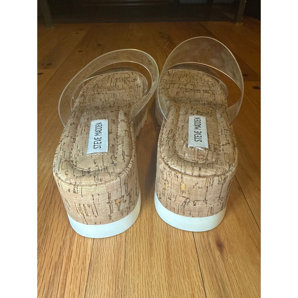 NEW Steve Madden Womens Defuse Cork Clear Vinyl Strap Platform Sandals Sz 8 - Picture 6 of 7